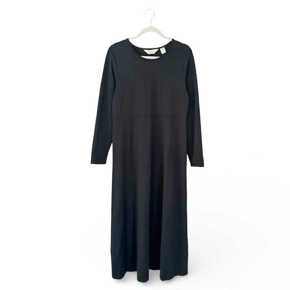 L.L. Bean Black Long Sleeve Maxi Dress Jersey Size Medium EUC
